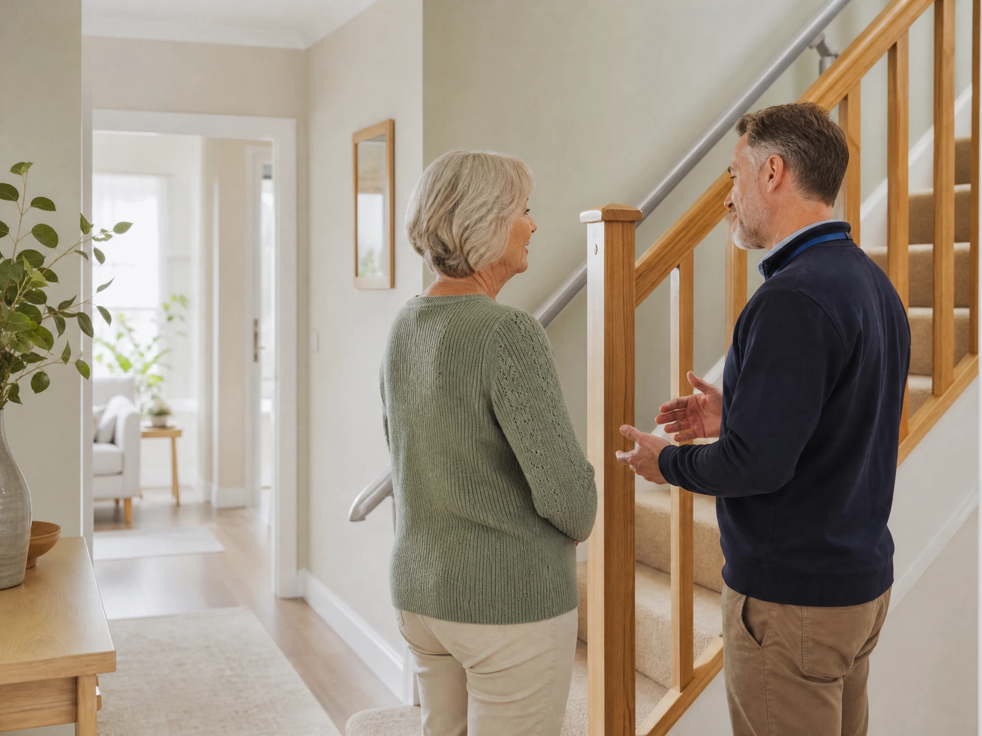 Independent adviser and customer talking in a bright, welcoming home